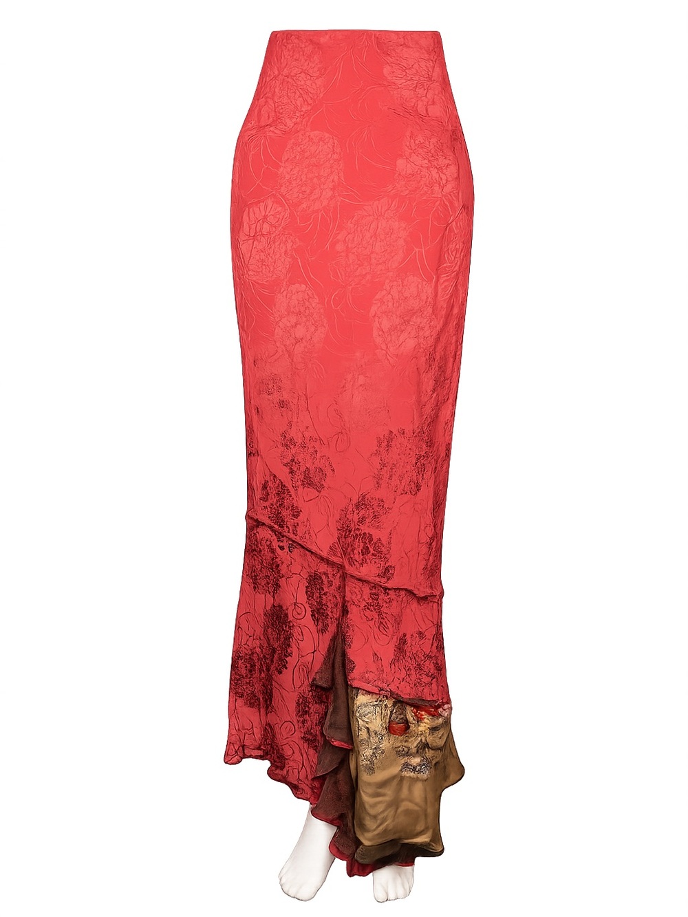 Baroque Floral Maxi Skirt with Contrast Hem